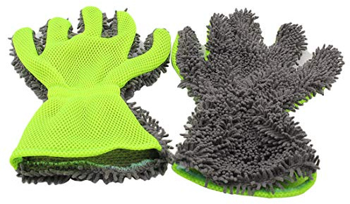 BokWin Lot de 2 gants de lavage de voiture anti-rayures en microfibre à 5 doigts, gants de nettoyage intérieur et extérieur de voiture, kits d'éponges de lavage chenille pour nettoyer les endroits