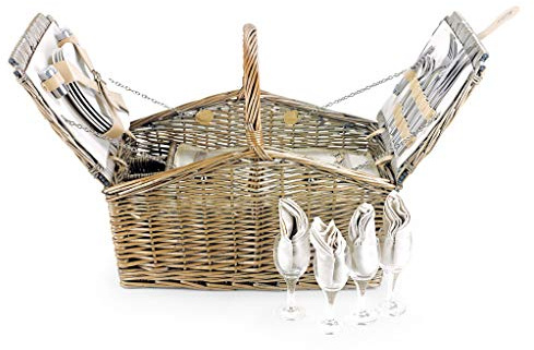 Luxury Picnic Basket Set - Double-Lidded Wicker Hamper for 4 with Cutlery, Glasses, Plates - Empty Picnic Baskets for Families, Outdoor Gatherings and Celebrations, from Regency Hampers
