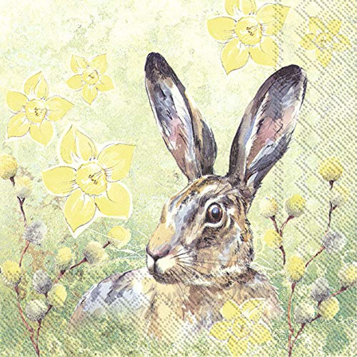 20 Servietten Hase in Frühlingswiese | Tiere | Ostern | Tischdeko 33x33cm