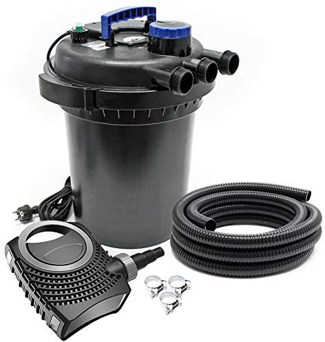 SunSun Kit complet: CPF-250 Filtre de bassin à pression jusqu’à 10000 L avec 11W lampe uv, NEO10000 SuperECO pompe 10000l/h 80W, 10m Tuyau 38 mm (1 1/2), collier de serrage W1 44-47mm