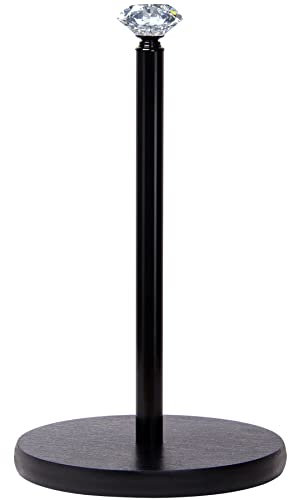 Kitchen Roll Holder Free Standing, OBODING, Crystal Paper Towel Holder with Weighted Wooden Base for Standard and Large Sized Rolls, for Kitchen and Dining Table Countertop (Black)