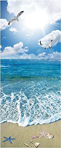 A.Monamour Türtapete Selbstklebend Türfolie Türposter 3D Möwe Fliegen Im Blauen Himmel Muscheln Seestern Am Sandstrand Vinyl Folie Türdeko Tapete Wandbild Türaufkleber Türtattoo 85 x 215 cm