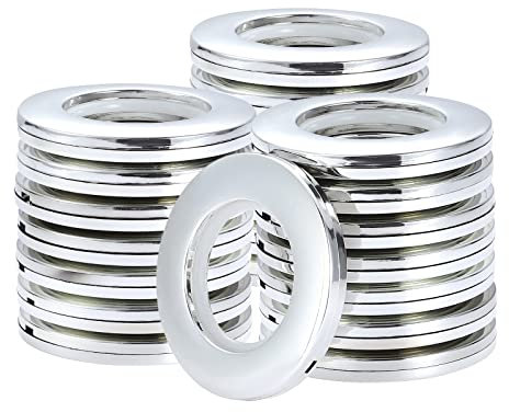 Kinsinder 32 Pcs Curtain Eyelet Rings, Round Plastic Rings Inner Diameter 40mm DIY Rings for Window Shower Curtain (Bright Silver)