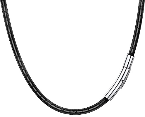Berry Only 3MM 61CM Kunstleder Halskette Herren ohne Anhänger, Geflochten Lederkette mit Verschluss Druckknopf, Lederband Kette Herren Schwarz, Leder Halskette Geschenke für Männer Valentinstag