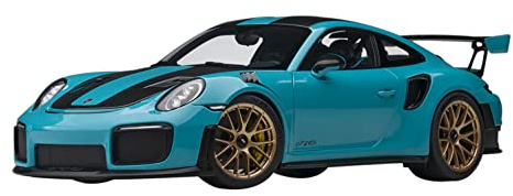 Autoart Porsche 911 (991.2) GT2 RS Weissach Package Miami Blue with Carbon Stripes 1/18 Model Car