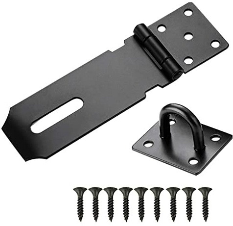 Stainless Steel Padlock Hasp and Staple Heavy Duty Shed Door Latch Shed Lock Hasp 4 Inch Gate Lock Latch Hinge Padlock Catch Door Clasp Latch Security Hasp for External Doors Window Cabinet Pet Cage