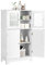 GOPLUS Meuble Salle de Bain, Meuble sur Pied avec Etagère Réglable, avec 4 Portes et Verre Trempé,pour Salon Cuisine Bureau Couloir Style Moderne
