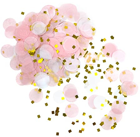 Oblique Unique® Papier Konfetti Rosa Weiß goldene Schnipsel Tisch Streu Deko für Kinder Geburtstag Party Hochzeit Feier JGA Junggesellinnenabschied