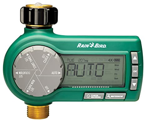 Rain Bird 1ZEHTMRP Premium Professional Grade Electronic Digital Hose End Timer/Controller, One Zone/Station, Battery Operated, Brass Inlet/Outlet, Plastic, Green