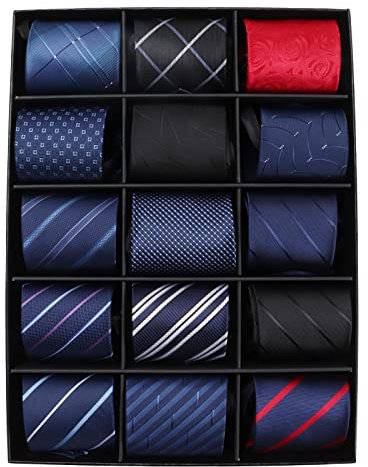 MEIANJU Herren-Krawatten, Herren-Krawatten, Krawatten mit Reißverschluss für Herren, seidige Krawatten-Set, Mehrfarbig, 47 x 8,4 cm, 15 Stück