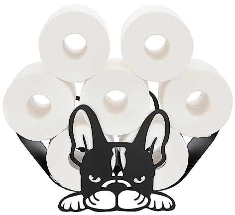 SUMNACON Schwarz Toilettenpapierhalter aus Metall WC Rollenhalter Stehend Toilettenpapierhalter Stehend Papierhalter Toilettenrollenhalter Ohne Bohren Dekoration für Badezimmer Küche Bulldogge-Form