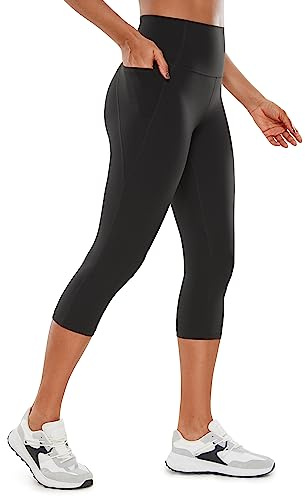 CRZ YOGA Butterluxe Workout Capri Leggings Pockets 19 - High Waisted Gym Womens Yoga Crop Pants Buttery Soft Black Medium