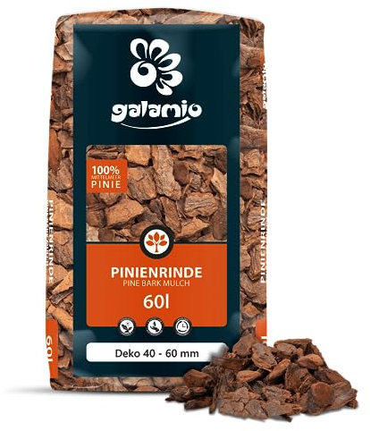 GALAMIO Pinienrinde Deko 40-60mm 60l Sack 1 Paket Pinienmulch Pinienerde Rindenmulch Pinienborke Pinie Mulch Bark Rinde Für Pflanzen Garten Terrarium Dekorativer Bodenbelag Paligo