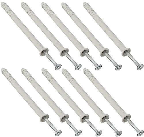 AERZETIX - C68113 - Set di 10 tasselli chiodi in plastica con viti a testa fresata - Ø6x81mm - universali con flangia - per fissaggio in cemento/mattone/pietra