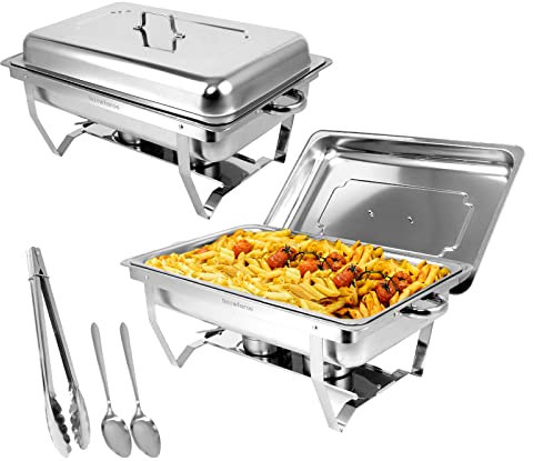 Snowtaros Calentador de Alimentos Bufé, Servidor de Calentador Buffet, Chafing Dish de Acero Inoxidable para Buffet con Pinzas y Cucharas para Fiestas, Catering, Banquetes (2 Unidades, 2 x GN 1/1)