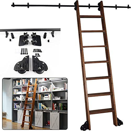 GArcan Bibliotheks-Schiebeleiter-Hardware-Kit | Rundrohr-Kohlenstoffstahlschlitten | Rollendes Gleitschienen-Rollensystem, robuste Schiene für interne Scheunen-Schiebetüren aus Holz, mit Rädern