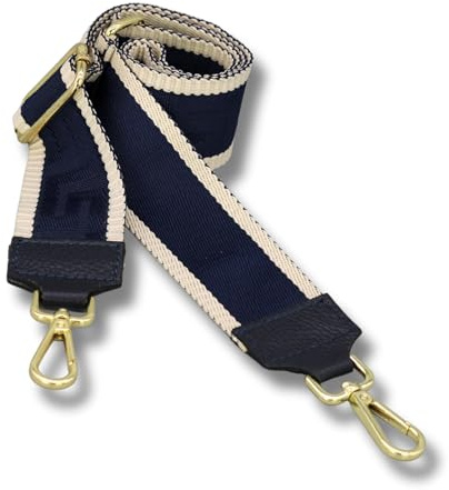 Brise Art Taschengurt, 5 cm Breit, Verstellbarer Schultergurt 80-130 cm | Taschenriemen aus Polyesterstoff & Leder, 360° drehbare Metallkarabiner in Gold