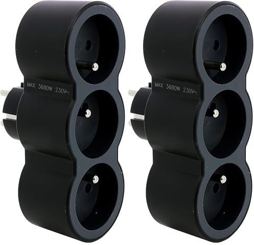 Legrand - Fiche multiprise avec 3 Prises frontales avec Terre - Noir et Gris foncé (Lot de 2)