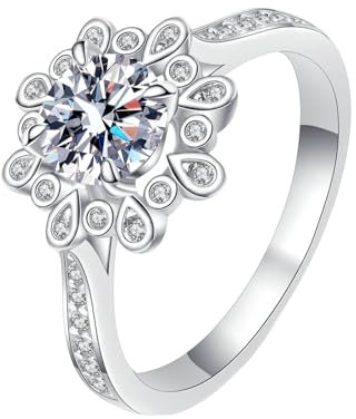 Homxi Bagues Argent Femmes 925,Fiancaille Bague Bague Fleur avec Zircone Cubique 6.5MM Bagues Femme Argent Taille 54