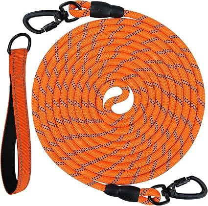 Joytale Lange Leine für Hunde, 20m Schleppleine, Orange | Robustes Nylonband, Gepolsterter Griff für Komfort, Reflektierend für Sichtbarkeit, Ideal für Training & Freilauf