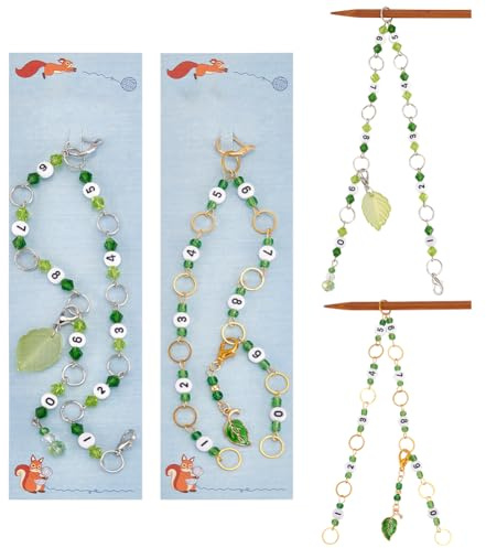 NBEADS 2 Pcs Leaf Charms Knitting Row Counter Chains, Leaf Stitch Markers Number Beads Row Counter Chains for Knitting Crochet Tracking Project Progress, Light Green