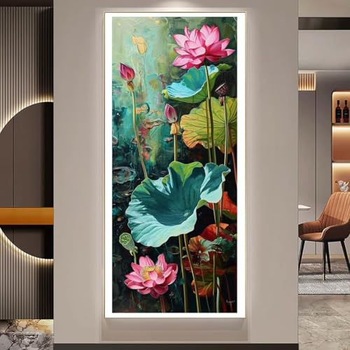 Diamond Painting XXL Groß Diamant Painting Bilder Lotusblume Diamond Art Painting Kits,DIY Basteln Erwachsene Malen Nach Zahlen Full Diamant Painting Zubehör Malerei Stickerei Set Home Wand Dekor Q190