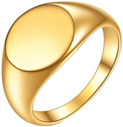 Daesar Ring für Herren Edelstahl, Männer Ringe 12MM Rund Glänzend Siegelring Gold Ring Große 57 (18.1)