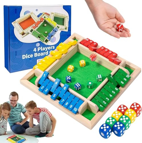 AHYDFSR Shut The Box tärningsspel 4 spelare, trä brädspel, 8 tärningar klassiska bordsspel för klassrum, matematik pedagogiska leksaker, brädspel semester underhållande spel pub spel