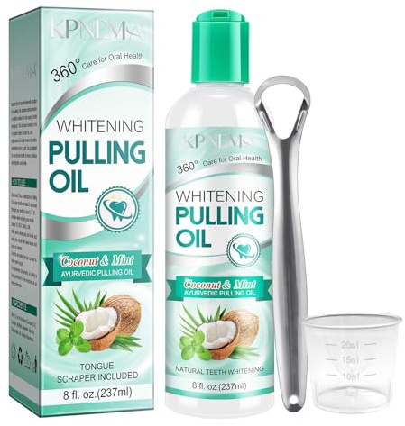 KPNEMA Coconut Mint Oil Pulling Mouthwash, Natural Coconut Oil Mint Mouthwash Keeps Breath Fresh Suitable for Dates and Daily Oral Care, White Teeth & Healthy Gums (8 Fl Oz (Pack of 1))