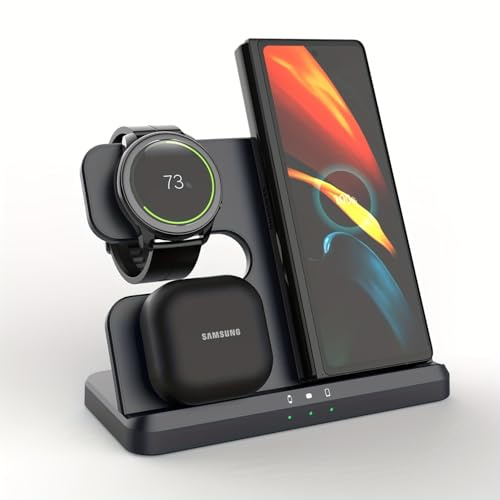 3 in 1 Induktive Ladestation für Samsung, Wireless Charger Kabelloses Ladegerät for Galaxy S25/S24/S23/S22, Z Flip 6/Z Flip 5/Z Fold 6/Z Fold 5, Buds3 Pro/Buds3, Watch7/Watch Ultra/Watch6