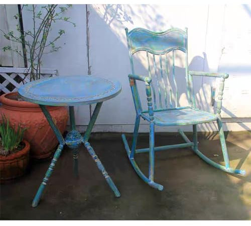 NRNQMTFZ Gartenmöbel Set 3-teilig, Gartentisch &1Schaukelstuhl,wetterbeständig, Gartentisch & Stühle perfekt für Garten & kleine Balkone