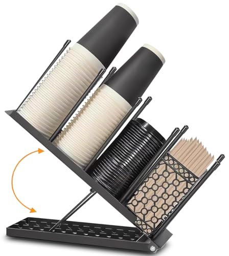 goldmiky Organizador Vasos Cafe,Organizador De Portavasos De Café Ajustable,Dispensador Vasos Desechables De 4 Compartimentos per dispensador vasos de cafe Para Encimera De Bar De Café