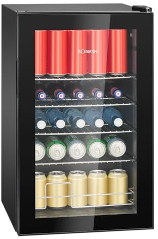Bomann® Getränkekühlschrank | 63 Liter | stufenlos regelbar +3–10°C | Flaschenkühlschrank mit Glastür, 4 Ablagen & LED-Beleuchtung | leise, energieeffizient & kompakt | für Flaschen & Dosen | KSG 7287