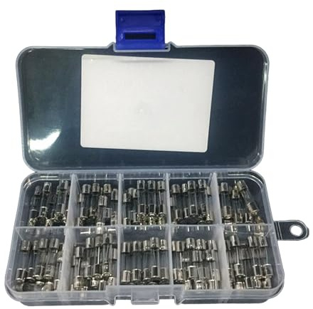 Saddgo 100 Stück/Set, 5 x 20 mm, Glasrohr, 0,5 A-20 A, langsame Glasröhren, Feinsicherungen, Sortiment Glassicherungen, Set für elektrische Sicherheit zu Hause