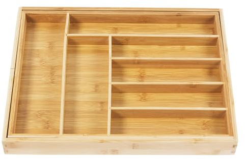 Green Blue GB379 Bambus-Besteckkasten für Schubladen, Ausziehbarer Organizer von 32,5 bis 50cm verstellbare Breite, Besteckhalter, 325-500x430x50mm (1 Stück)
