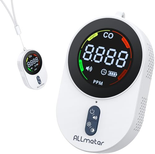ALLmeter Mini Kohlenmonoxid Melder Tragbarer CO Melder 2 in 1 Weiß Gasmelder Wiederaufladbar mit LCD-Anzeige 0-1000 PPM Luftqualität Messgerät für Reise, Camping, Wohnmobil, draußen