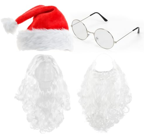 Skägg + peruk + hatt + glasögon jultomte tillbehör jultomte kostym julprydnad