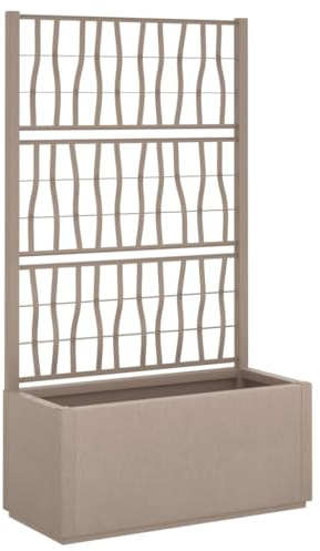 SDWEHO7 Garten Rankgitter, Pflanzkasten mit Spalier, Blumenkasten mit Rankhilfe, Blumenkübel Pflanzkübel Rankkasten Gartenspalier für Terrasse und Balkon, Hellbraun 80x36x140 cm PP
