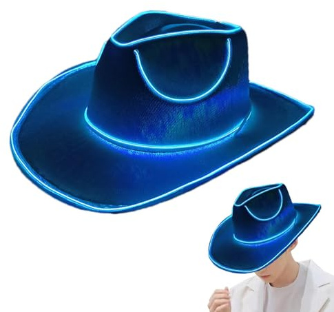 Huayeex Leuchtender LED Cowboyhut - Kabelloser Disco Hut, Glitzernd Und Neon, Leuchtet Im Dunkeln Für Nachtclub Party Zubehör