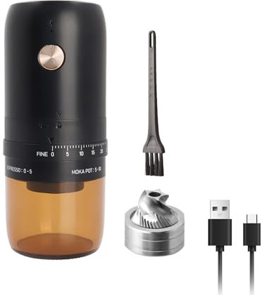 ELMWAY Portable Electric Coffee Grinder by ELMWAY – Rechargeable Stainless Steel Burr Grinder for Freshly Ground Coffee Anywhere, Precise Grinding & External Adjustable Coarseness – Black