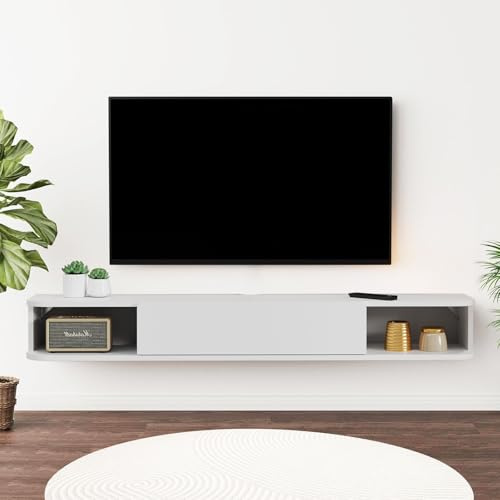 Pmnianhua Étagère TV Flottante en Bois, Etagere Murale Meuble Suspendu Bois Etagere Support Mural Meubles Armoire with Doors de avec Rangement
