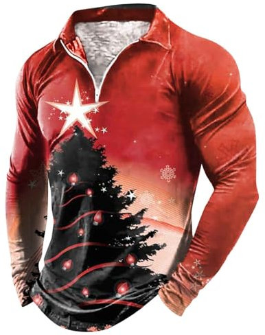 SRZYMJ Poloshirt Herren Langarm Getäfelt T Shirts Männer Hemd T-Shirt Slim Fit Golf Sports Rot Langarmshirt V-Ausschnitt L Golfhemd Halloween Kostüm Hexe Tshirt Herren Fahrrad Hemd Freizeithemden