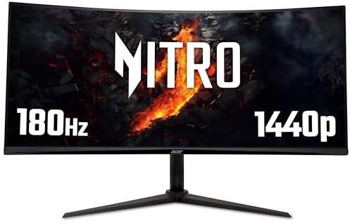 acer Nitro XZ342CUV 34 inch UltraWide Quad HD (3440 x 1440) Curved Gaming Monitor - 180Hz, 1ms, VA Panel, FreeSync Premium, 99% sRGB, HDR400, Speakers, DisplayPort, HDMI