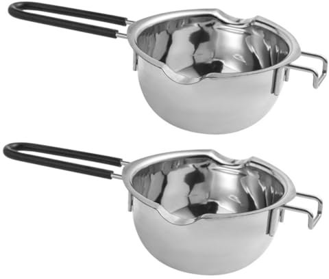BEBEMOKO 2pcs Stainless Steel Melting Pot for Bain Yorkie Chocolate Melting Pot Chocolate for Molds Steel High-Temperature Resistant Even Heat Distribution Quick Melt Kitchen Supply Baking