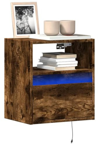 ShGaxin 852321 Meuble TV mural avec lumières LED en chêne fumé 41 x 31 x 45 cm