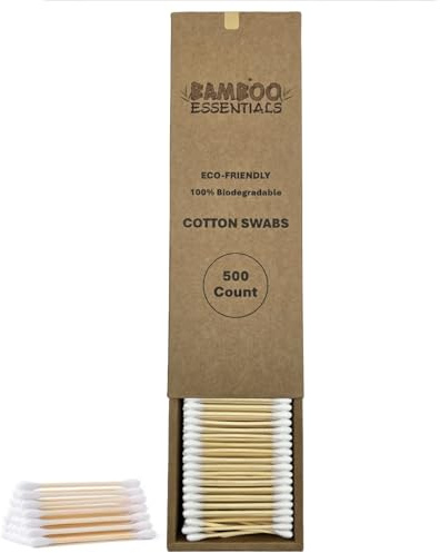 Bamboo Essentials Eco-Friendly Cotton Swabs – 500 Count – Biodegradable, Plastic-Free, Sustainable Bamboo & Organic Cotton Buds – Gentle for Sensitive Skin