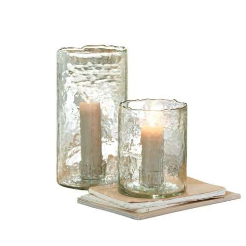 Loberon Windlicht 2er Set Querlay, klar | Zwei Größen, Mundgeblasen, Strukturierte Oberfläche, Integrierter Kerzenhalter, Dekoration, Wohn-Accessoires, Glas
