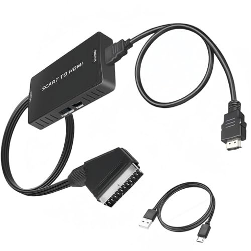 SZJUNXIAO Convertisseur péritel vers HDMI avec câble péritel, Adaptateur Peritel HDMI Full HD 720P/1080P Vidéo Audio SCART HDMI Adaptateur pour HDTV DVD Projecteur STB VHS XB0X PS3 Lecteur HD Blu-Ray
