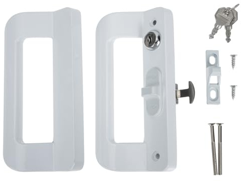 WHAMVOX Sliding Door Lock Set Door Handles Replacement Heavy Duty Aluminum Alloy Rust Resistant White Handle for Closets and Sheds 50mm-60mm Hole Spacing 16mm