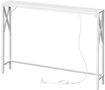 MAHANCRIS Konsolentisch mit Ladestation, Eingangstisch, Schmaler Konsolentisch, Flurtisch, Ausstellungstisch, Beistelltisch für Eingangsbereich, Wohnzimmer, Flur, Weiß ACTWT151UE01